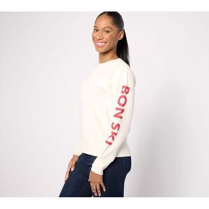 Studio Park Women's Top Sz L Crew Neck Holiday Sweatshirt White A626654